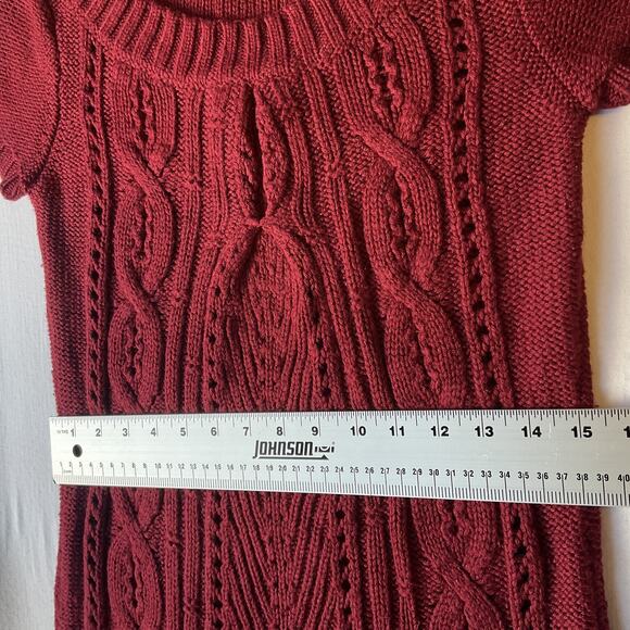 Decree Women Dress Size M Red Cable Knit Sweater Dress Short Sleeve Knee Length - Picture 7 of 10